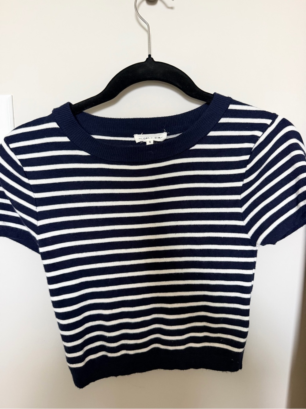 Striped Navy and White Short-Sleeve Crew Sweater by Unknown Brand